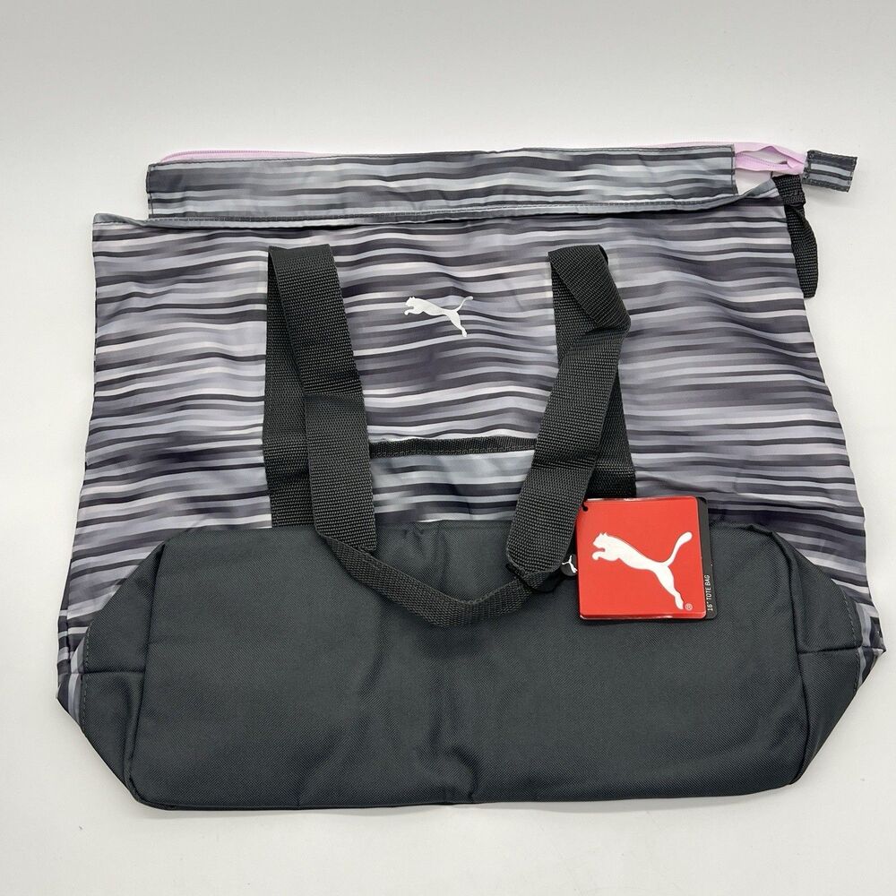 PUMA Women’s Athletic Bag Sports Tote Gray Pink Striped Casual Lightweight